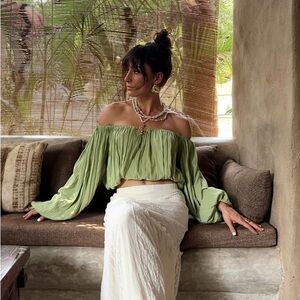 12th Tribe Kaipo Green Off Shoulder Top